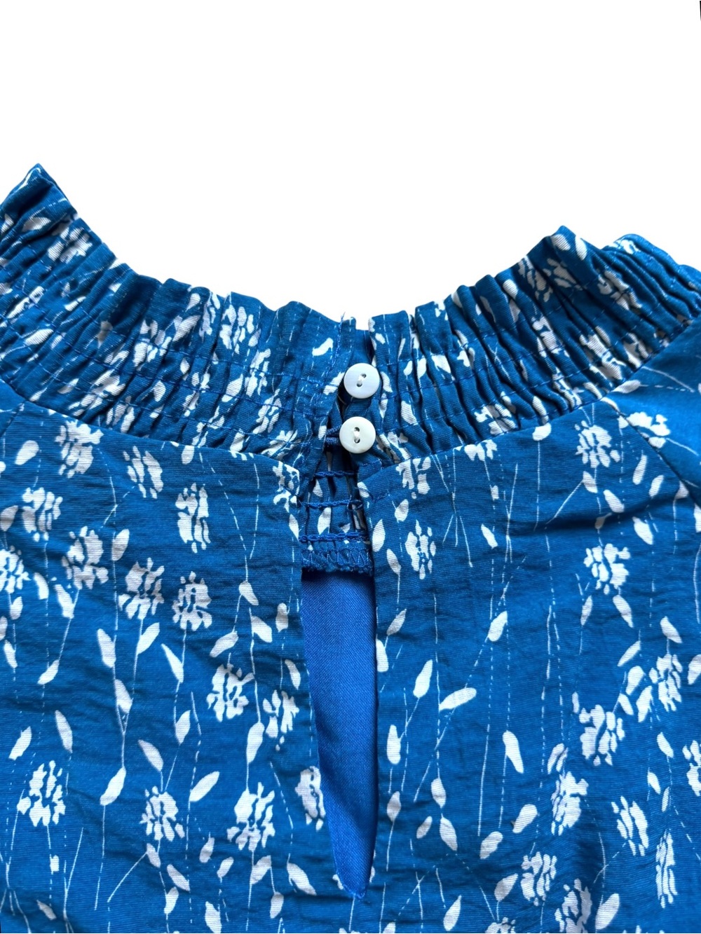 Hayden Los Angeles Linen Blend Floral Smocked Mini Dress Large Blue Puff Sleeve - Picture 7 of 8